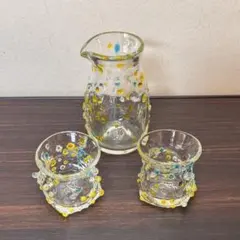 新品未使用 琉球ガラス 徳利とぐい呑みの3点セット GlassArt 酒器 沖縄