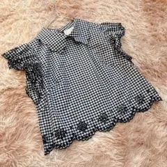31 Sons de mode（38）ギンガムチェック フリル袖 ブラウス 刺繍