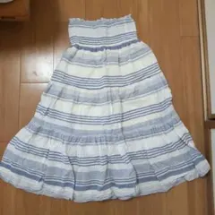 ボーダー柄 シャーリング ロングスカート フレア