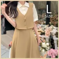 【1点限り】二の腕隠し レイヤード風 シャツワンピ ジレ 夏 秋 大人 旅行