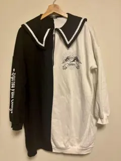 ノエミー　裏起毛セーラー襟クレイジー切替チュニック　白