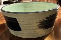 緑とブルー ストライプの陶器ボウル 大皿 直径21.5cm 高さ9cm