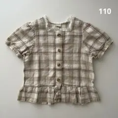 (110) チェック柄 刺繍 フリル付き 半袖 シャツ テータテート バースデイ