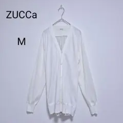 ズッカ 異素材ドッキングニットカーディガン キュプラ ストライプ M 白のサムネイル