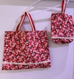 手提げ袋　上履き入れ　ハンドメイド　イチゴ柄　レッスンバッグ　入学