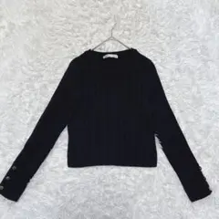 ZARA ケーブルニット セーター トップス 黒 厚手 長袖 ゴールドボタン S