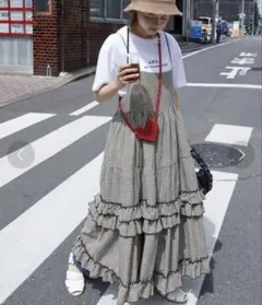 【forksy.】ティアードフリルワンピース ギンガムチェック キャミワンピース