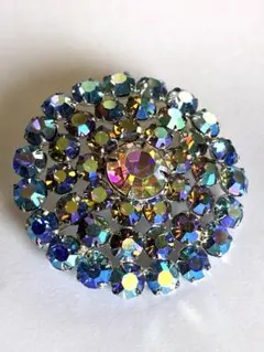 【ヴィンテージ】ブローチ　青系のオーロラ加工