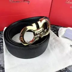 24時間以内発送✨サルヴァトーレフェラガモ 黒 レザーベルト ゴールドバックル
