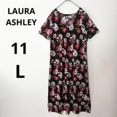 LAURAASHLEY ローラアシュレイ 11号 花柄半袖ワンピース　ストレッチ