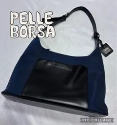 美品✨ PELLE BORSAペレボルサ☆ワンショルダーバッグ紺×黒ナイロン本革のサムネイル