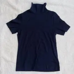 Lands' End ランズエンド モックネック 半袖 Tシャツ ネイビー Mのサムネイル