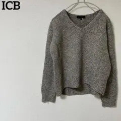 ICB オンワード Vネックニット Mサイズ グレー系 羊毛100%