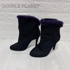 ショートブーツ 22.5cm 黒 紫ファー付き レディース 美品