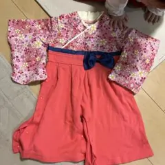 花柄着物風トップスとショートパンツセット 70