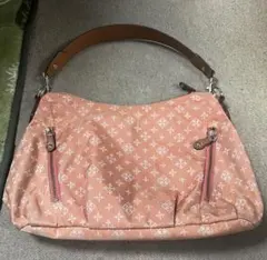 USED ラシット 総柄 コーラルピンク 肩掛け ハンドバッグ 2way 大容量のサムネイル