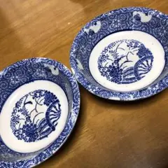 人気作家 肥前 哲三郎作 竹林賢人図 染付 飾り大皿 アンティーク2枚