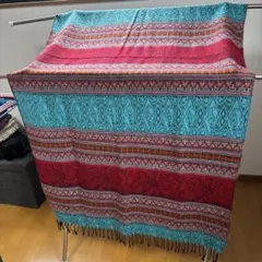 ストール 青と赤のストライプ 幾何学模様　used