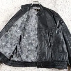 短丈 ラムレザー y2k 裏地総柄 G1a2 ノーカラーフライトジャケット型 黒
