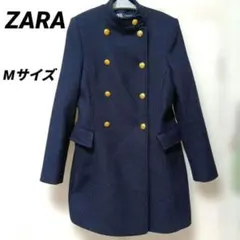 ZARA ザラ ナポレオンコート ネイビー ダブル 金ボタン ウール ネイビー