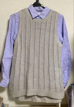 UNIQLO パープル　シャツ　ベージュ ニット セット