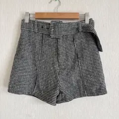 GRL ベルト付き千鳥格子柄ツイードショートパンツ S ブラック