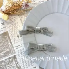 ｟再販｠グレーベビーキッズ ベルベットリボン ヘアクリップ 2点セット 8