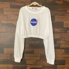 SHEIN NASAロゴ クロップド長袖Tシャツ L