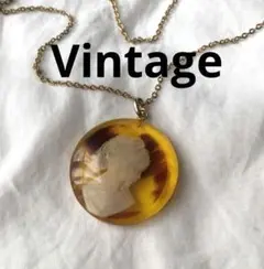 ビンテージ　カメオ風　張りべっ甲　ネックレス　ゴールド　鼈甲
