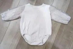 ママラク　ロンパース フリル袖　刺繍　花柄