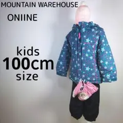 スキーウェア　100cm　女の子　キッズ　子供　ブルー　ブラック　グローブ