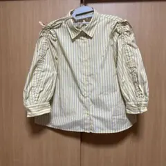 moment+ マルチストライプ袖シャーリングシャツブラウス　イエロー　黄色　M