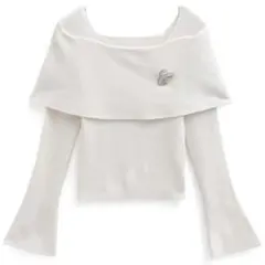 ブローチ付きオフショルダーニットトップス[tu1358]アイボリー可愛い量産型