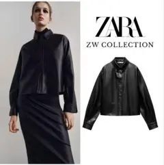 新品ZARA 定価8,590円 フェイクレザー シャツ ジャケット L 1点限りのサムネイル