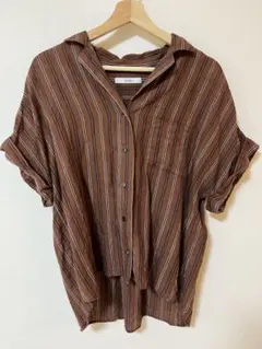 relume ストライプ 半袖シャツ ブラウン