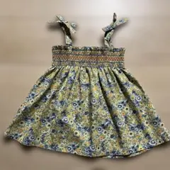 【美品】プティマイン　　リバティー柄風スモッキングワンピース　80cm