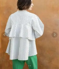 オペーク ドット クリップ　ストライプバックフリルスキッパーシャツ