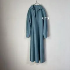 美品 ur's ユアーズ スキッパー ロング ワンピース ブルー 襟 長袖