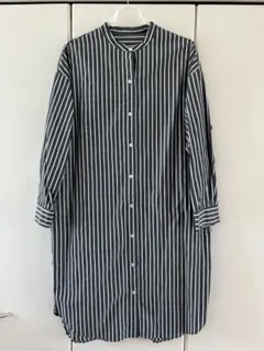 GU シャツワンピース Mダークグレー・ホワイトストライプ