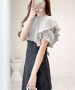 ダブルフリル袖チェックレースドッキングワンピース　レイヤード