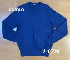 ユニクロ　カシミア100% ニット　Vネックセーター　ブルー　メンズ