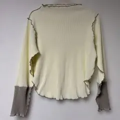 TheVon メロウ加工 長袖カットソー アイボリー×グレー リブ フリーサイズ