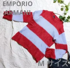 【EMPORIO ARMANI】 Mサイズ セーター 赤×灰ストライプ　ボーダー