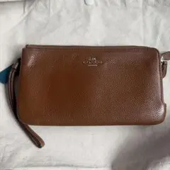 コーチ レザー ポーチ ブラウン ターコイズ