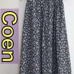 Coen コーエン フレアロングスカート 花柄総柄 ネイビー フレア ミディ丈