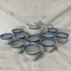 景徳鎮 中国茶器セット 希少龍柄 ホタル 急須と茶碗11点