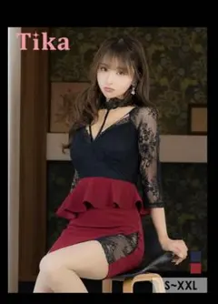 Tika ブラックレース 赤　ミニドレス