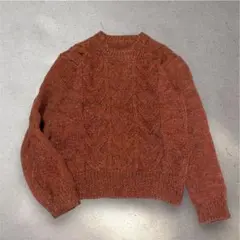 レディース ニットセーター M テラコッタ ケーブル編み カジュアル 古着