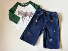 ai arai しまむらコラボ 刺繍デニム90 馬ラグランロンT100 セット