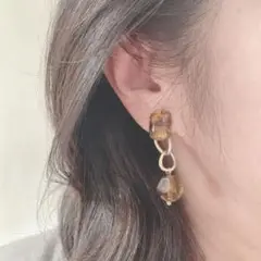 ❤️限定１点❤️ 2way♪ イヤリング　 　 べっ甲カラー　ワンタッチ